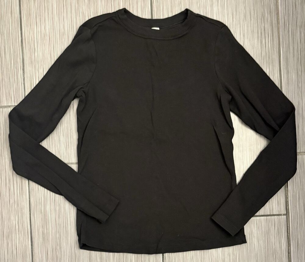 Pact Long Sleeve Black Ribbed Shirt Women’s Small Organic Cotton